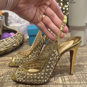 Christian Louboutin Metallic Gold Studded Slingback Heels